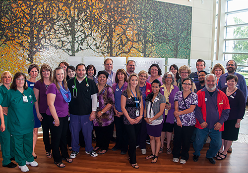 Hospital Staff celebrate by wearing purple